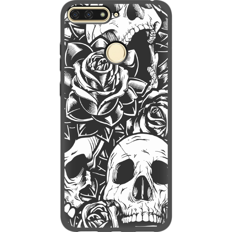 Черный чехол Uprint Huawei Y6 Prime 2018 / Honor 7A Pro Skull and Roses