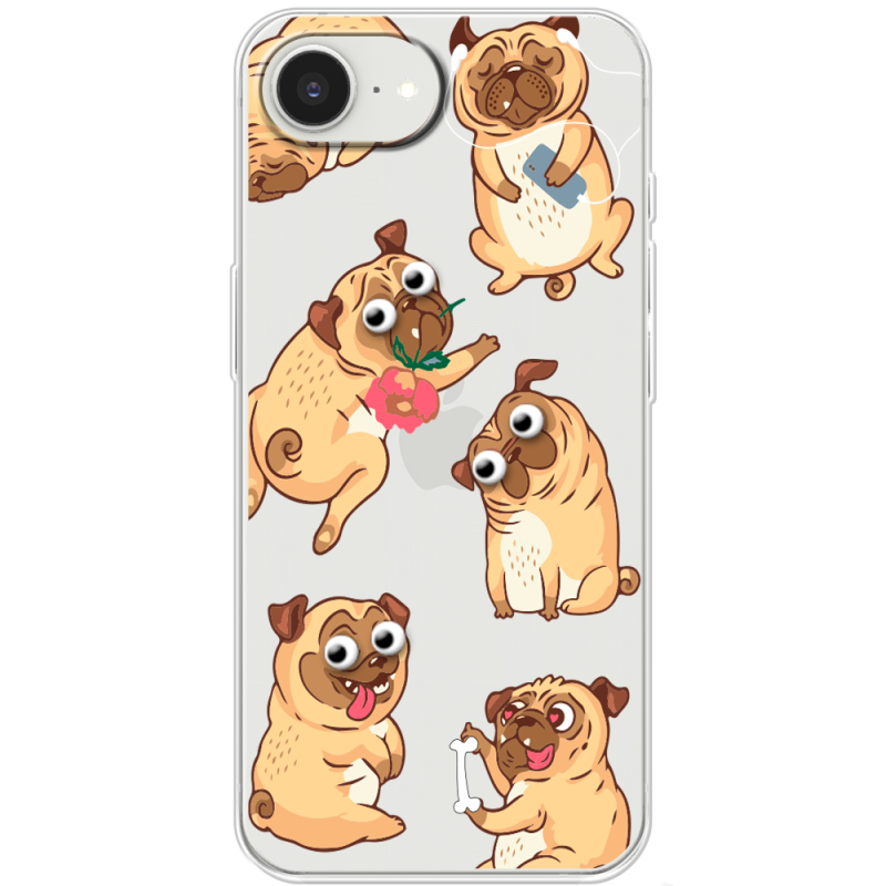 Прозорий чохол BoxFace Apple iPhone 17e с 3D-глазками Pug
