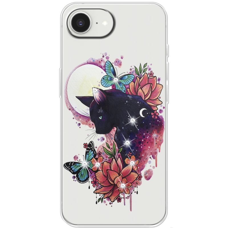 Чохол зі стразами Apple iPhone 17e Cat in Flowers