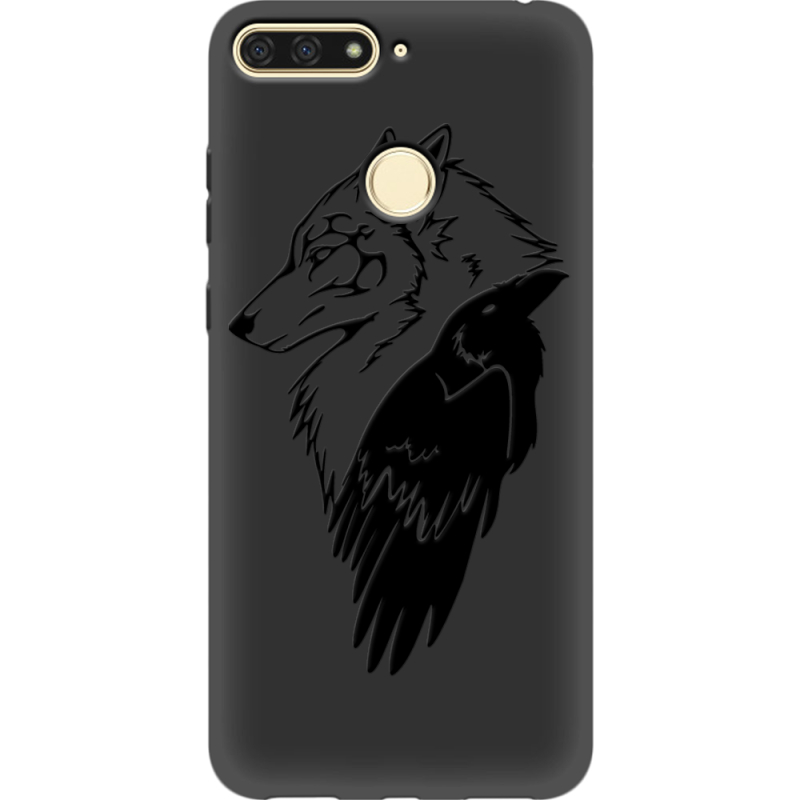 Черный чехол Uprint Honor 7C Wolf and Raven