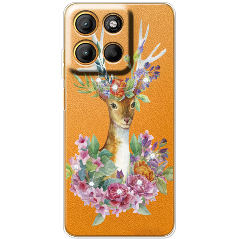 Чохол зі стразами Motorola G17 Deer with flowers