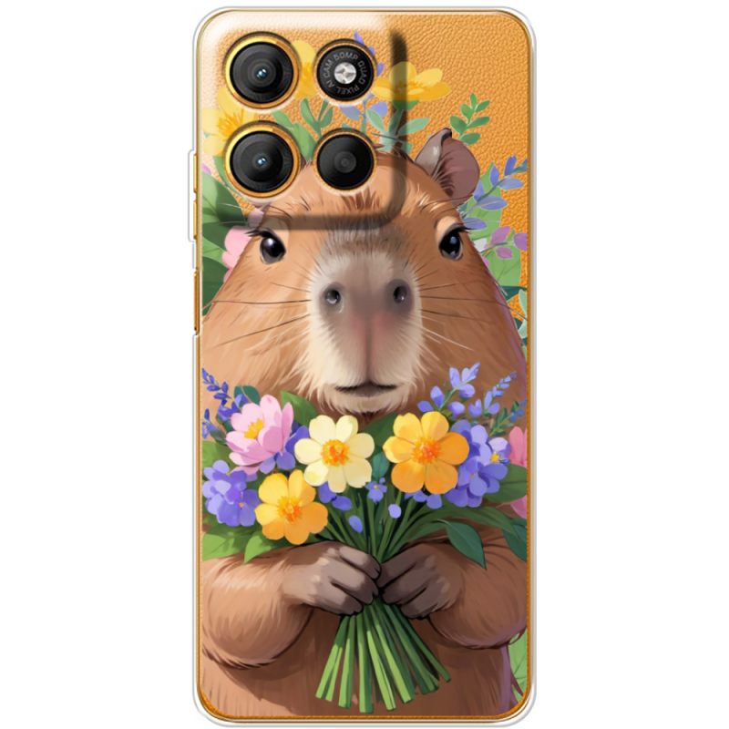 Прозорий чохол BoxFace Motorola G17 Power Капибара з квітами