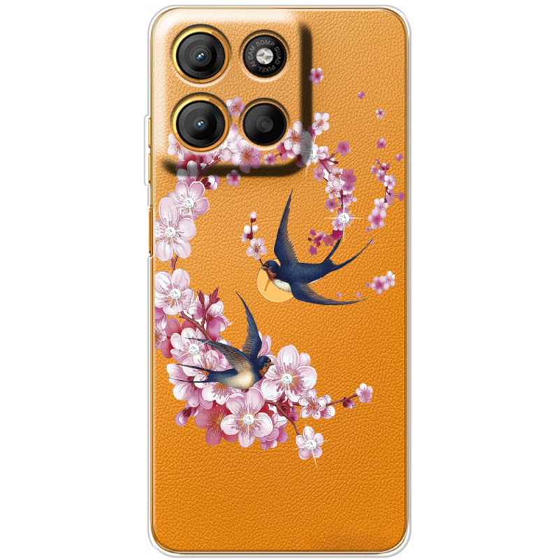 Чохол зі стразами Motorola G17 Power Swallows and Bloom
