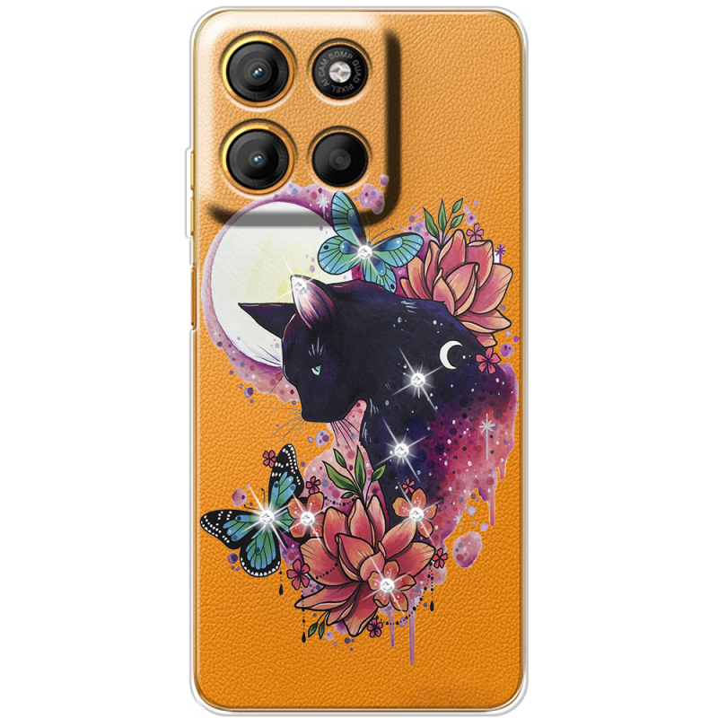Чохол зі стразами Motorola G17 Power Cat in Flowers