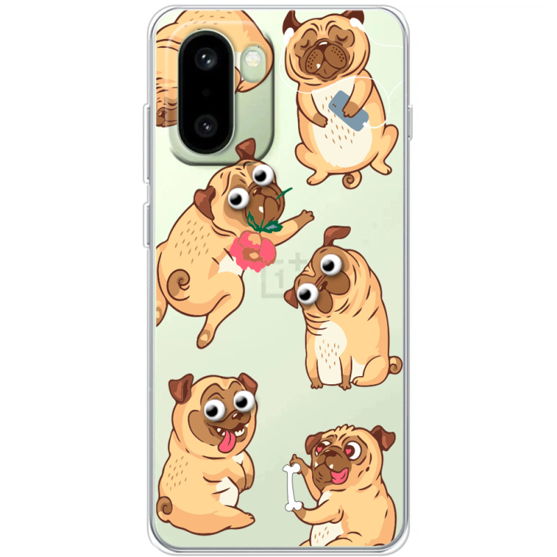Прозорий чохол BoxFace OnePlus 15R с 3D-глазками Pug