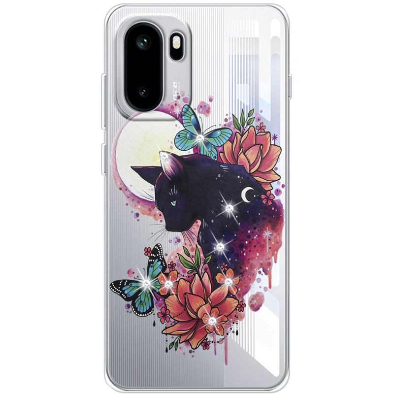 Чохол зі стразами OnePlus Ace 6 Cat in Flowers