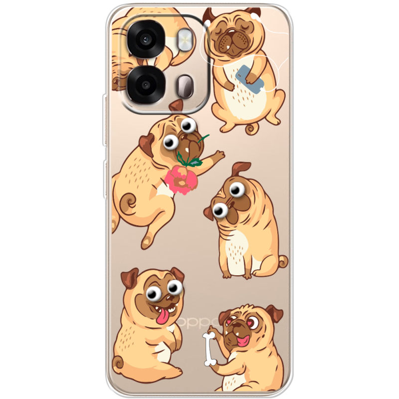 Прозорий чохол BoxFace OPPO A6s 4G с 3D-глазками Pug