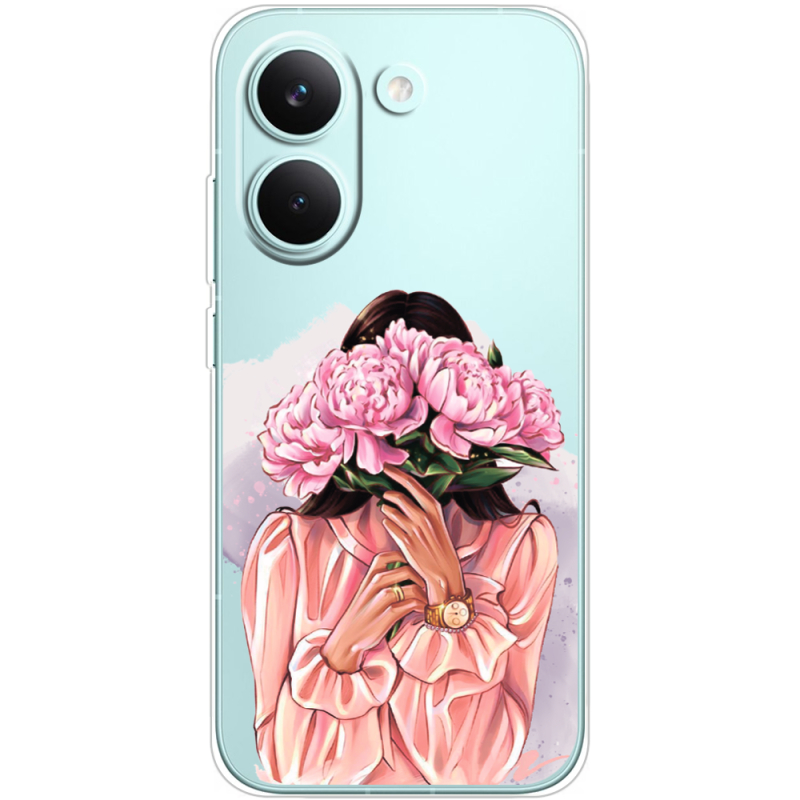 Прозорий чохол BoxFace Poco X8 Pro Девушка с Пионами