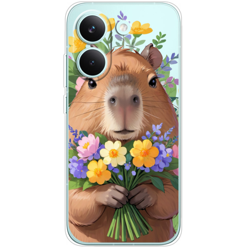 Прозорий чохол BoxFace Poco X8 Pro Капибара з квітами