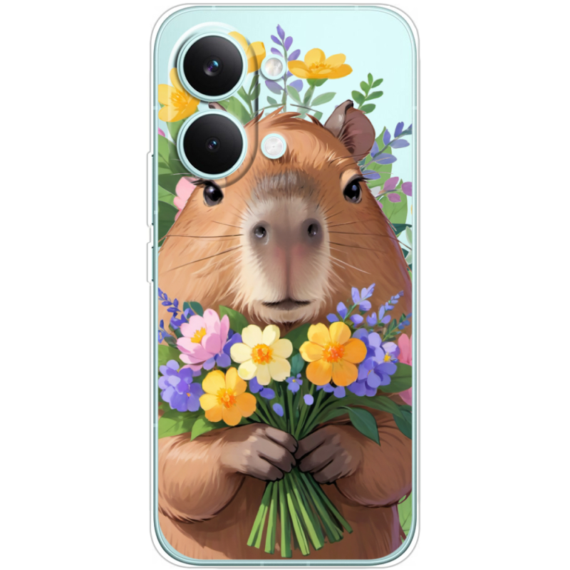 Прозорий чохол BoxFace Poco X8 Pro Max Капибара з квітами