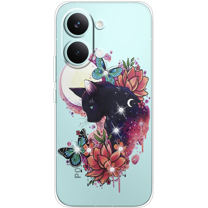 Чохол зі стразами Poco X8 Pro Max Cat in Flowers
