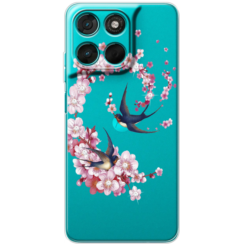 Чохол зі стразами Moto G77 Swallows and Bloom