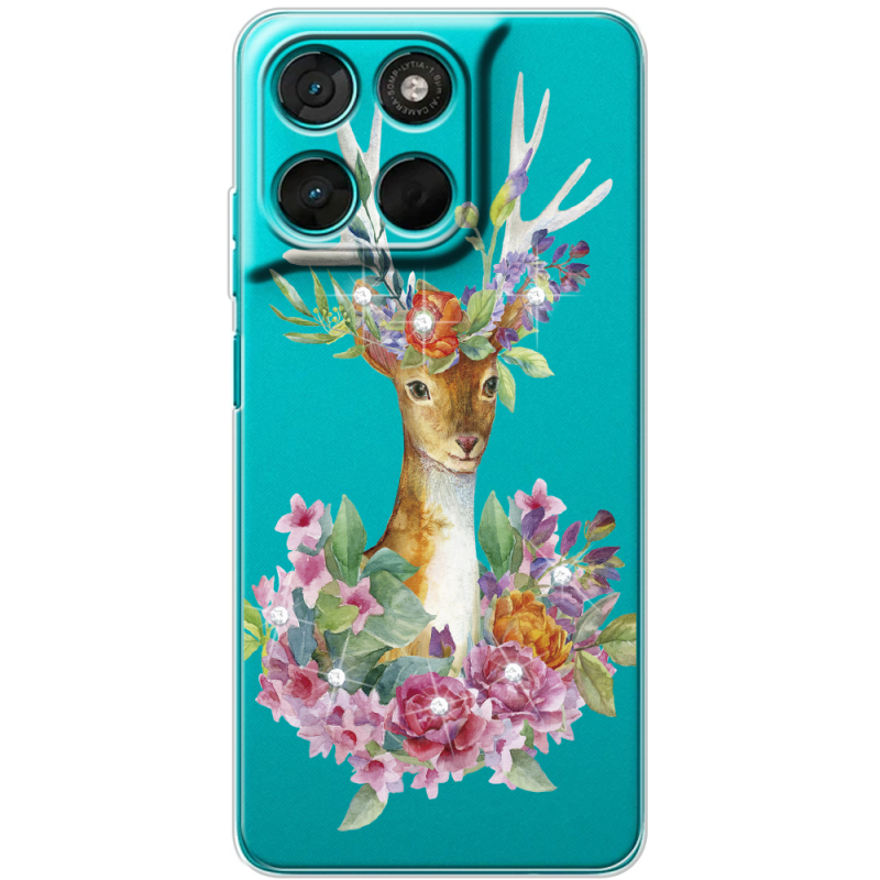 Чохол зі стразами Moto G77 Deer with flowers