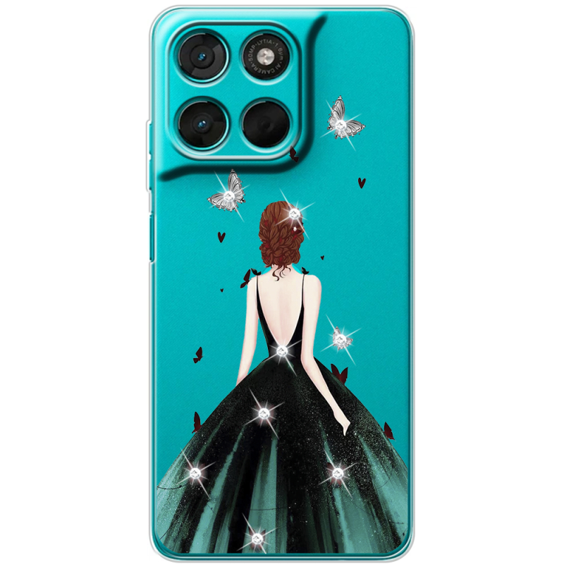 Чохол зі стразами Moto G77 Girl in the green dress