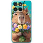 Прозорий чохол BoxFace Moto G77 Капибара з квітами