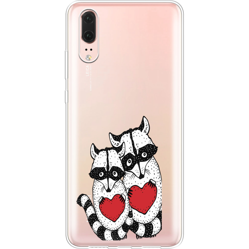 Прозрачный чехол Uprint Huawei P20 Raccoons in love