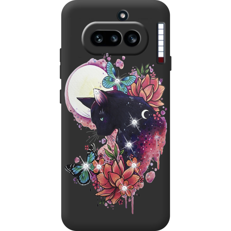 Чохол зі стразами Nothing Phone (4a) Cat in Flowers