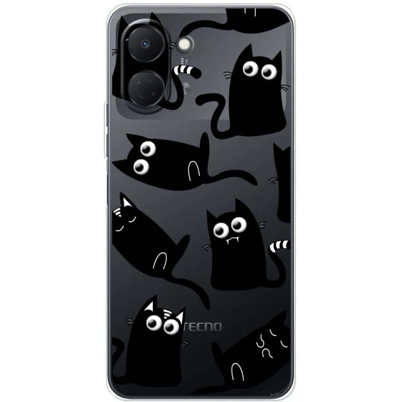 Прозорий чохол BoxFace Tecno Spark Go 3 с 3D-глазками Black Kitty