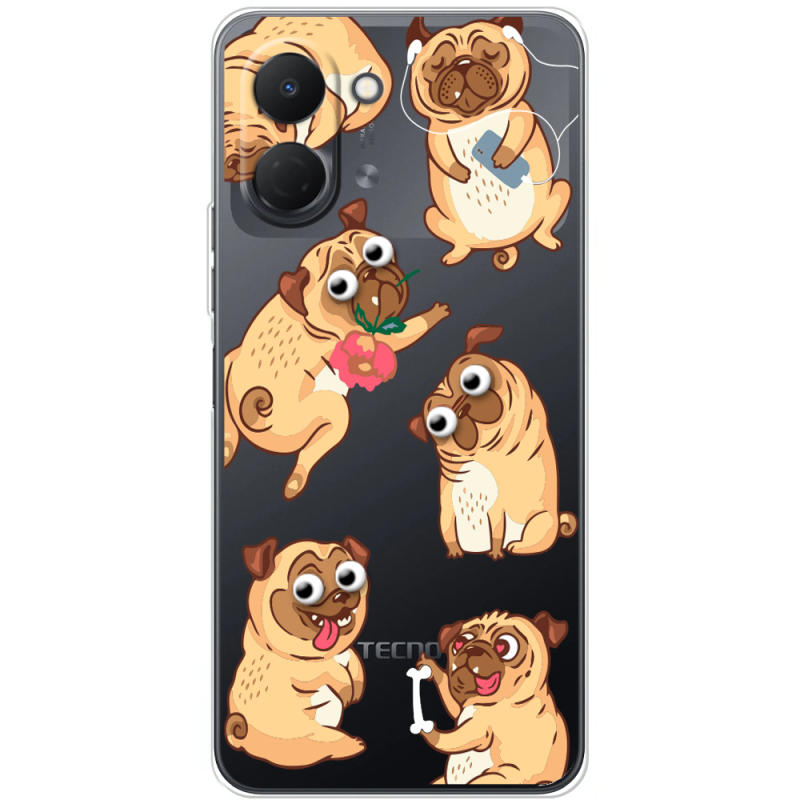 Прозорий чохол BoxFace Tecno Spark Go 3 с 3D-глазками Pug