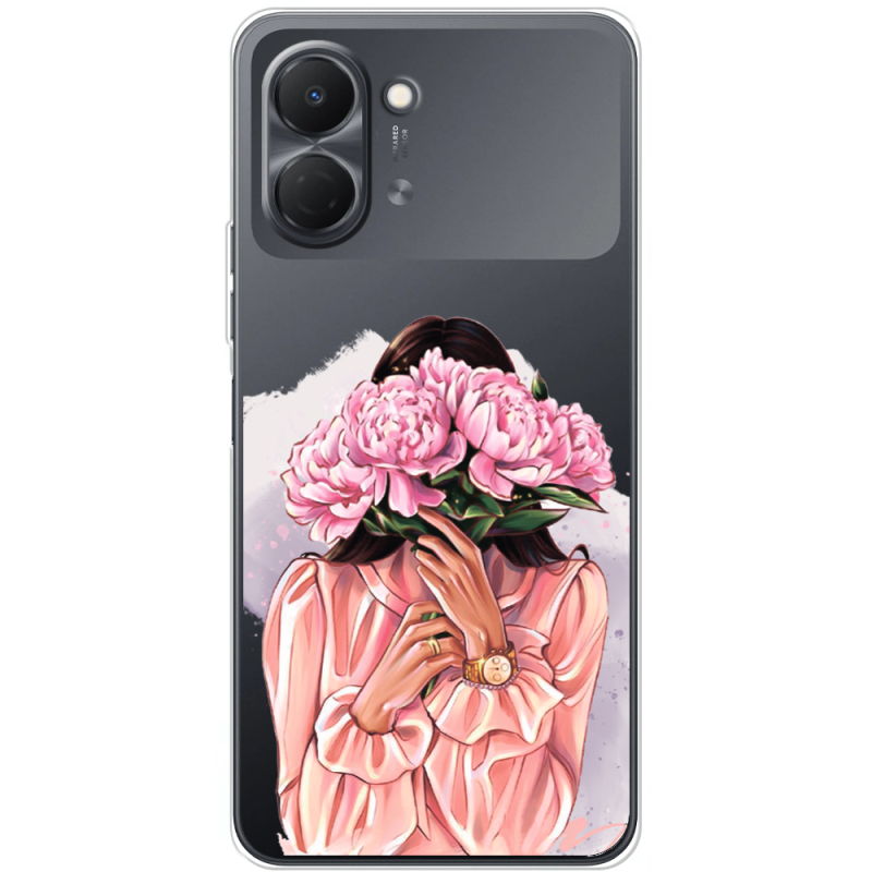 Прозорий чохол BoxFace Tecno Spark Go 3 Девушка с Пионами