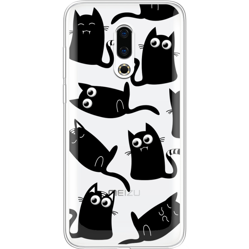 Прозрачный чехол Uprint Meizu 16 Plus с 3D-глазками Black Kitty
