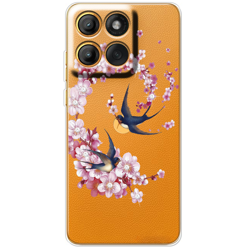 Чохол зі стразами Moto Edge 70 Fusion Swallows and Bloom