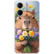 Прозорий чохол BoxFace Xiaomi Redmi 15A Капибара з квітами
