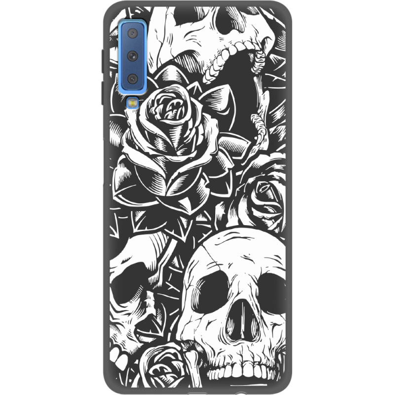 Черный чехол Uprint Samsung A750 Galaxy A7 2018 Skull and Roses