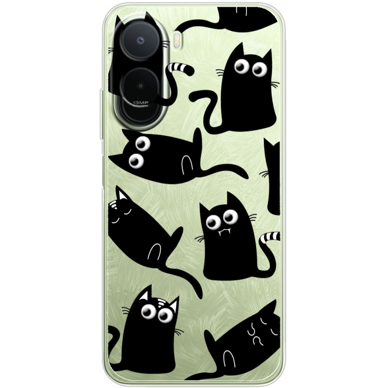 Прозорий чохол BoxFace Poco C81 Pro с 3D-глазками Black Kitty
