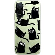 Прозорий чохол BoxFace Poco C81 Pro с 3D-глазками Black Kitty