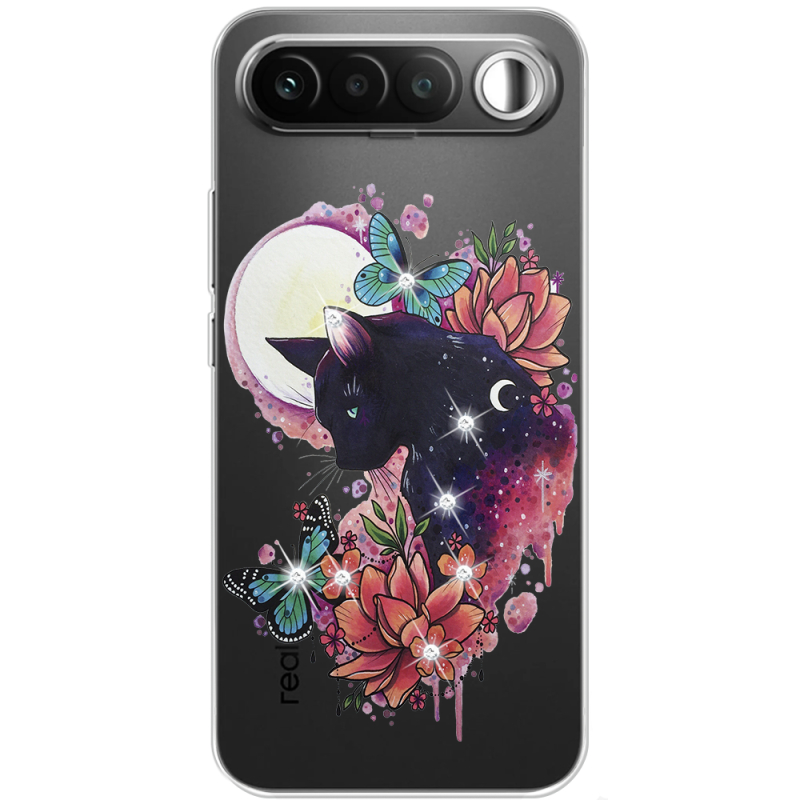 Чохол зі стразами Realme 16 5G Cat in Flowers