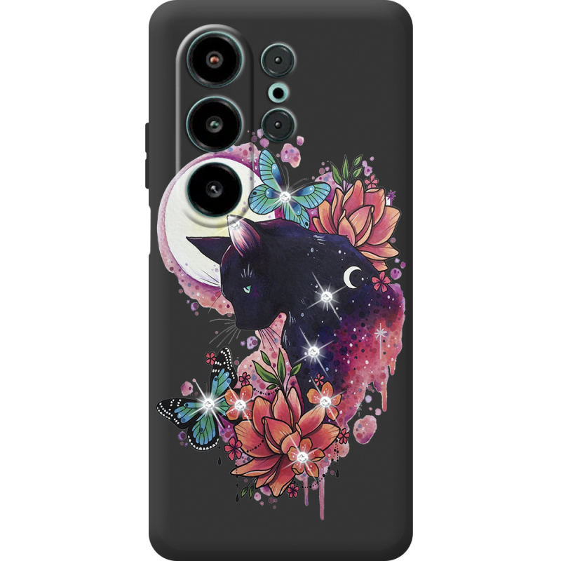 Чохол зі стразами Blackview Wave 10 Cat in Flowers