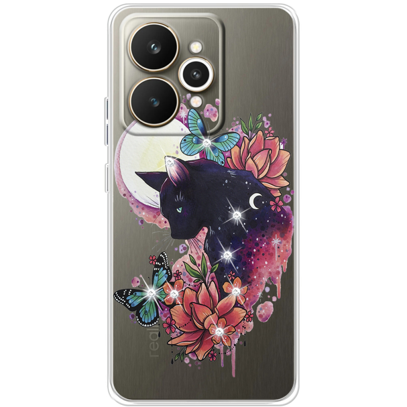 Чохол зі стразами Realme 15 5G Cat in Flowers