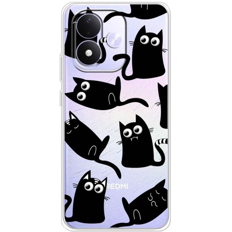 Прозорий чохол BoxFace Xiaomi Redmi Note 17 с 3D-глазками Black Kitty
