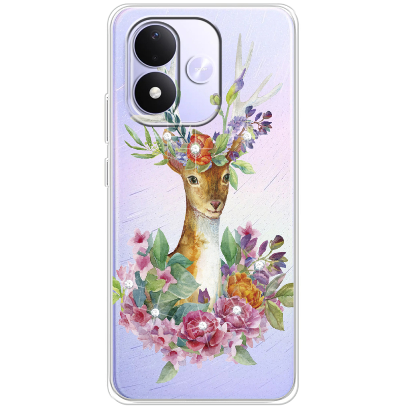Чохол зі стразами Xiaomi Redmi Note 17 Deer with flowers