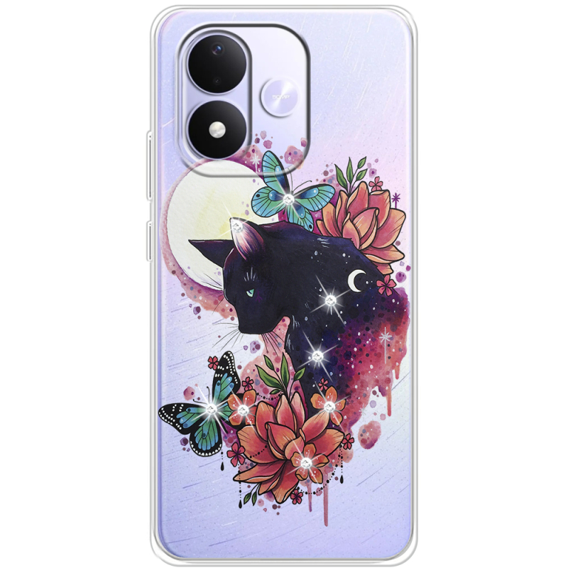 Чохол зі стразами Xiaomi Redmi Note 17 Cat in Flowers