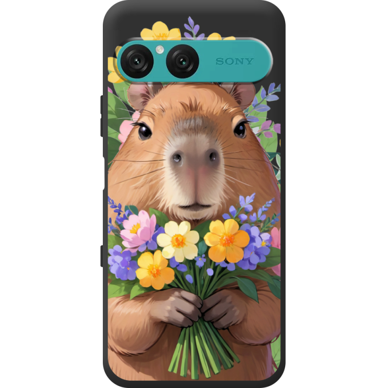 Прозорий чохол BoxFace Sony Xperia 10 VII Капибара з квітами