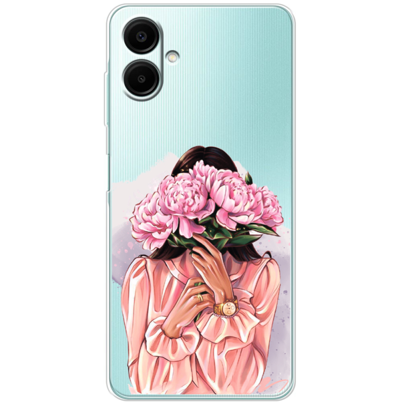 Прозорий чохол BoxFace Samsung Galaxy A08 (A085) Девушка с Пионами