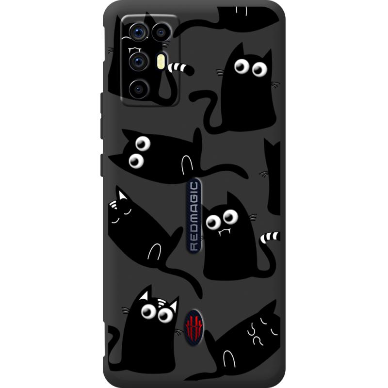 Прозорий чохол BoxFace Nubia RedMagic 6R с 3D-глазками Black Kitty