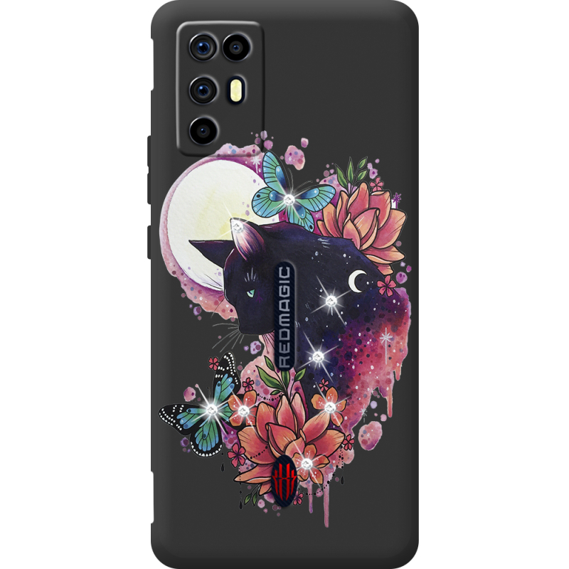 Чохол зі стразами Nubia RedMagic 6R Cat in Flowers