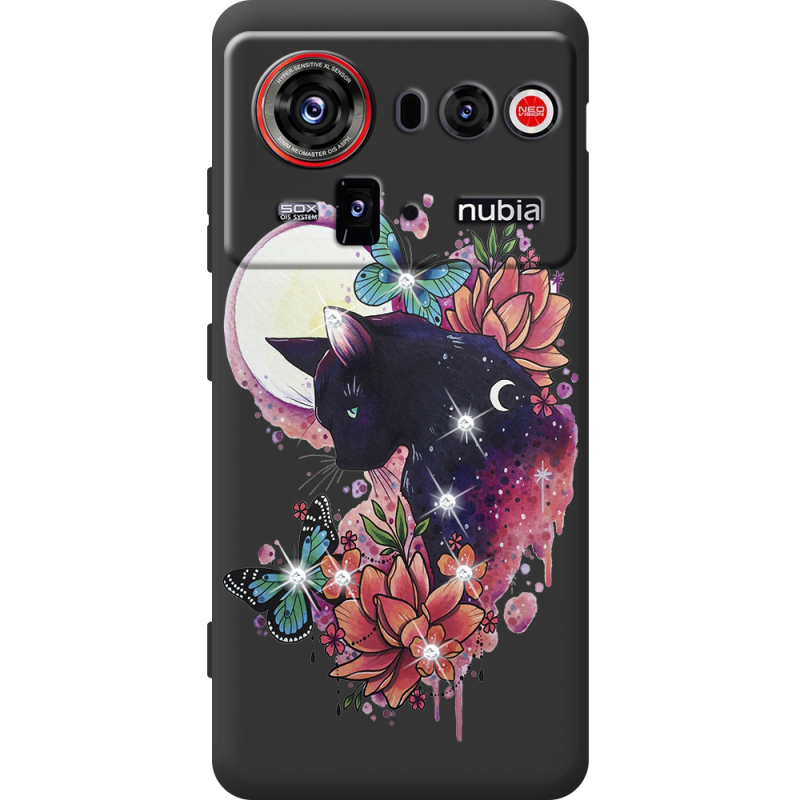 Чохол зі стразами Nubia Z80 Ultra Cat in Flowers