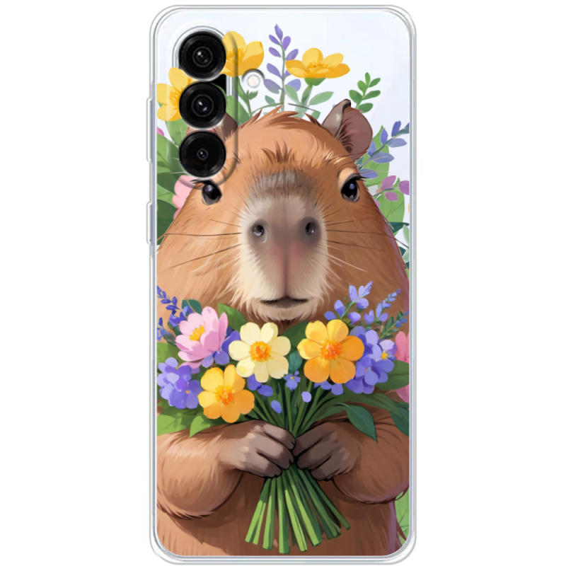 Прозорий чохол BoxFace Samsung Galaxy A18 (A185) Капибара з квітами