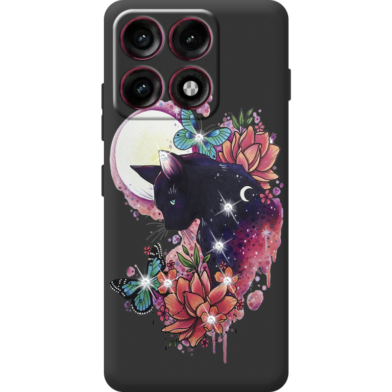 Чохол зі стразами Moto Edge 70 Pro Cat in Flowers