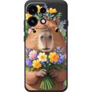 Прозорий чохол BoxFace OPPO Reno 16F Капибара з квітами