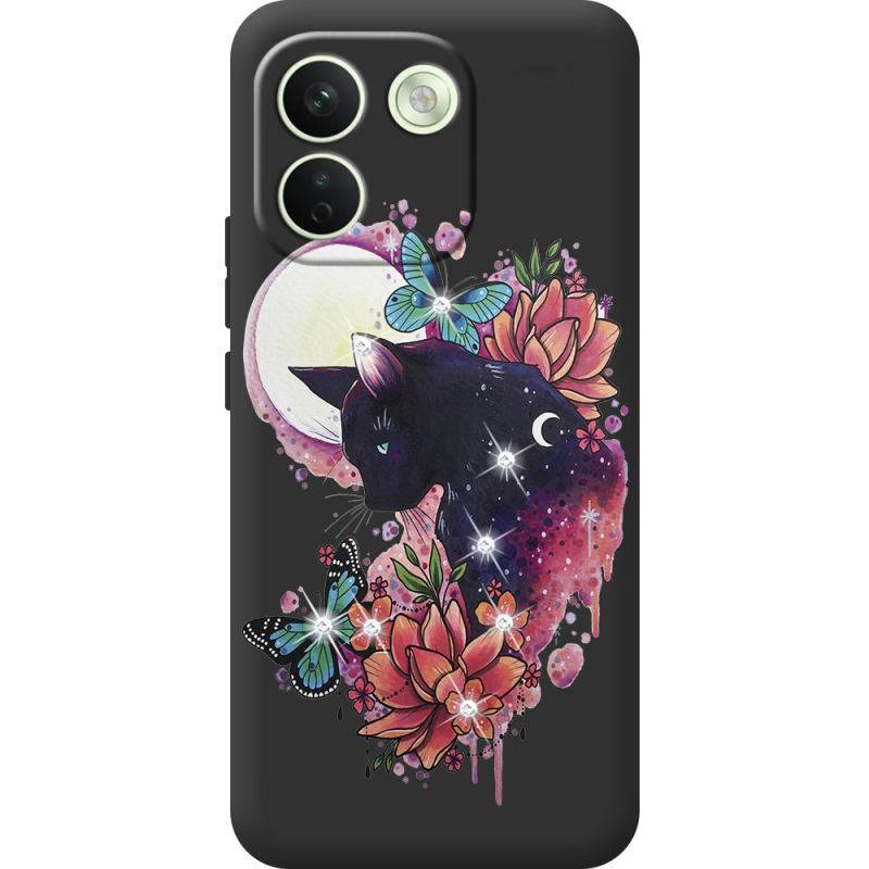 Чохол зі стразами Xiaomi Redmi Note 17 Pro Max Cat in Flowers
