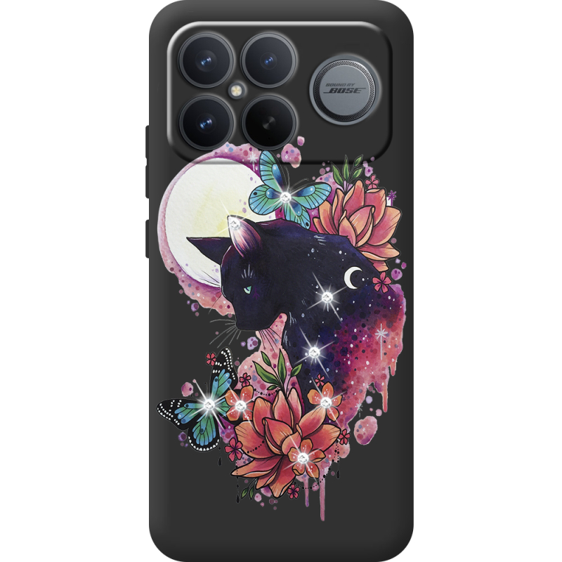 Чохол зі стразами Poco F8 Ultra Cat in Flowers