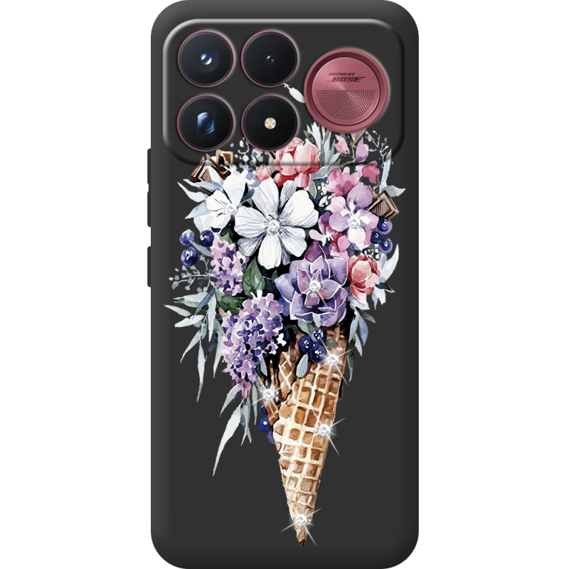 Чохол зі стразами Poco F9 Ultra Ice Cream Flowers