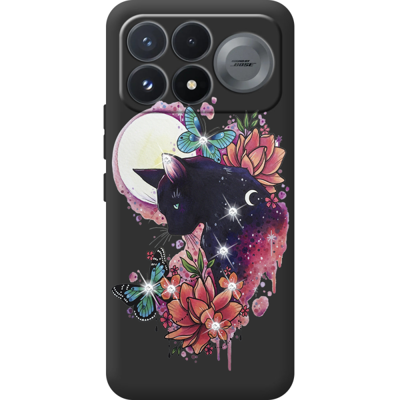 Чохол зі стразами Poco F9 Pro Cat in Flowers
