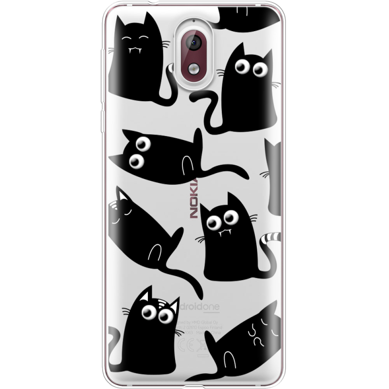 Прозрачный чехол Uprint Nokia 3.1 с 3D-глазками Black Kitty