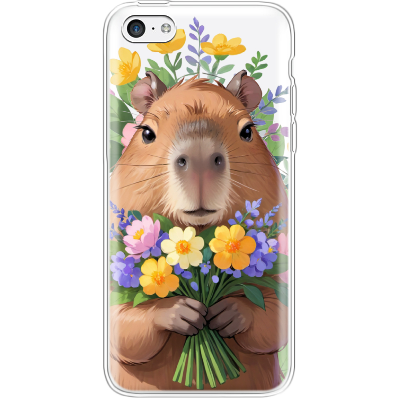 Прозрачный чехол Uprint Apple iPhone 5С Капибара з квітами
